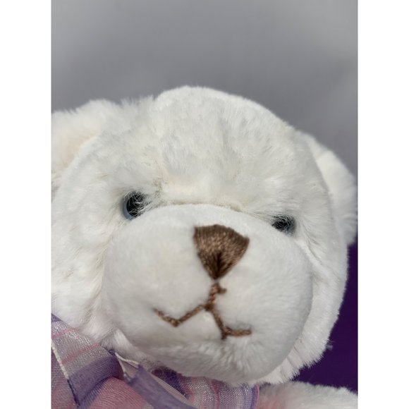 Dena NO 1784 First Main White Bear Plush Stuffed Animal Purple Pink Striped Ribb - Picture 11 of 12